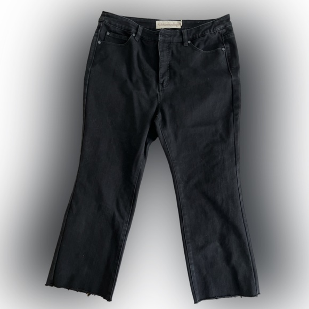 Soft Surroundings Womens Black Denim‎ Jeans Raw Hems High Waist Size 14P